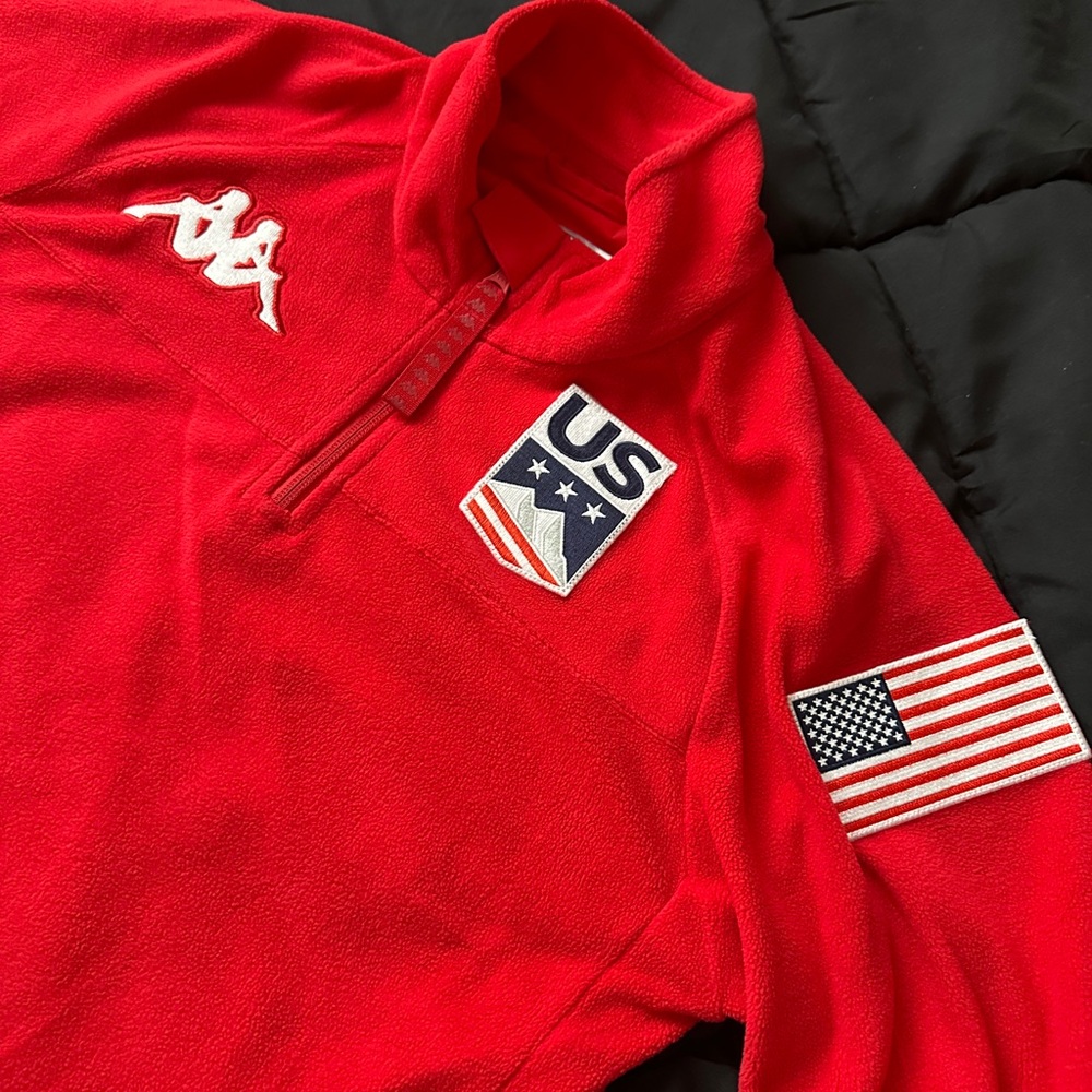 Kappa Men's Red Zip-Up Sweater with US and Flag Patches